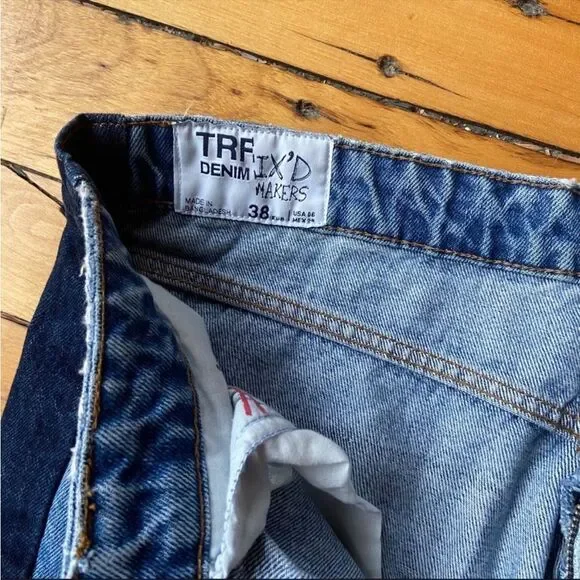 Zara Trf Patchwork Two-tone Jeans Size 6 Mid Rise Row Hem Straight Leg Like New - Picture 5 of 5